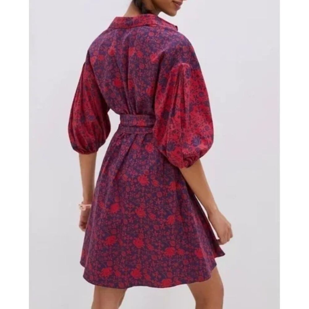 ~ Anthropologie XL Sachin & Babi Nightingale Mini Boho Dress Red Blue Floral - Picture 2 of 16